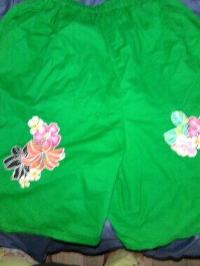 Unisex Large Green & Tropical Print Elastic Waist Shorts-Homemade-Unique!